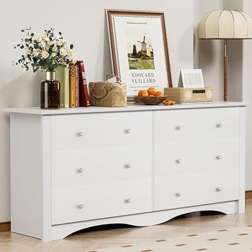 YESHOMY Dresser for Bedroom with 6 Drawers, Modern Chest of Drawers, Wooden Dressers, TV Stand for Living Room,Closet, Hallway (Pure White)