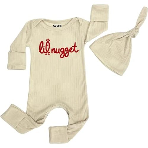 Newborn Little Nugget Baby Boys Girls Coming Home Outfit Long Sleeve Bodysuit Hat Romper Infant Clothes 0-3 Months
