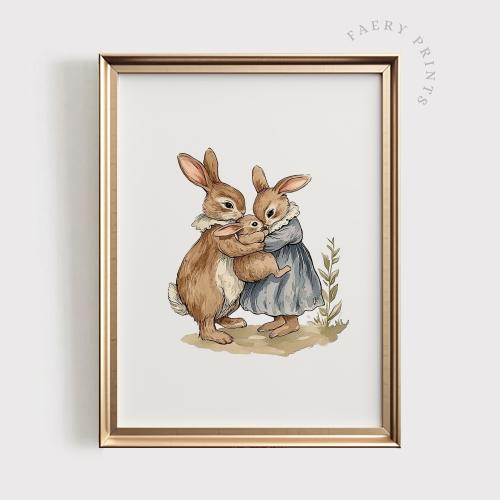 Rabbit Nursery Print | Vintage Style Nursery PRINTABLE Wall Art | Mom, Dad, Baby Family Print | Antique Nursery Decor | Baby Room Art |#1234