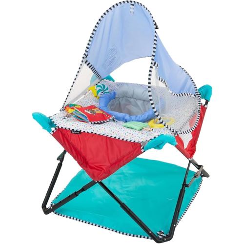 Bright Starts, Pop 'N Jump Portable Baby Activity Center, Indoor Outdoor Use, Lightweight, Carrying Bag, Canopy, 6-12 Months (Animals)