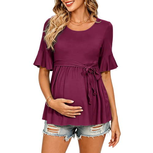 Casual Maternity Tops for Women Short Sleeve Maternity Clothes Pregnancy Shirts
