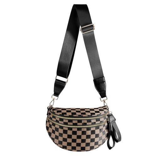 Spacious Checkered Nylon Crossbody Bag Bum Bag Checkered Handbags Wallets for Women
