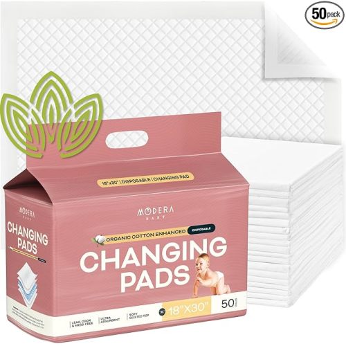 Organic Cotton Enhanced Disposable Changing Pad Liners | XL-Large 30x18 Hypoallergenic Super Soft Ultra Absorbent Waterproof Quilted Underpads for Baby Diaper Table/Travel, Leak Proof Mess Free-50PK