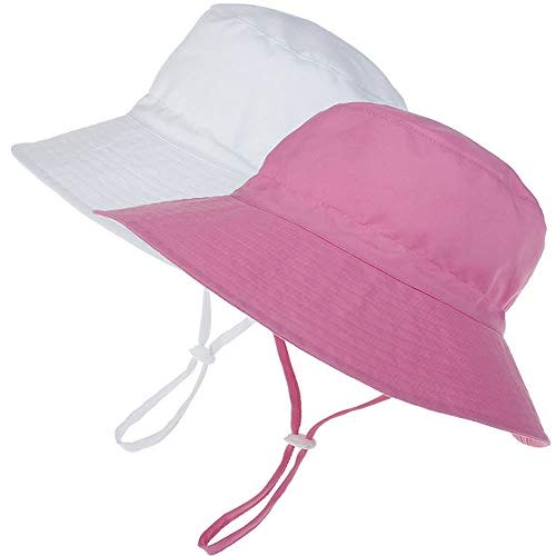 MaxNova Baby Sun Hat Toddler Summer UPF 50+ Baby Girl Bucket Hat Wide Brim Beach Hats for Baby Boys 0-7 Years 2pack