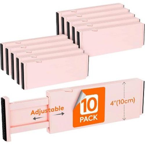 Tree City Adjustable Drawer Dividers 11-17 Inch | Expandable ABS Organizers for Baby Clothes, Kitchen & Bathroom - Pink 10 Pack