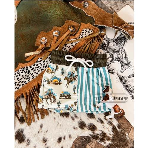 Color Block Buckaroo Bronc Swim Trunks (little kid) – theFRINGEDpineapple