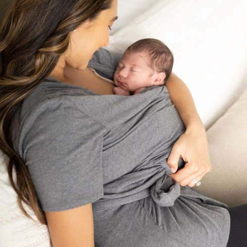 Organic Cotton Skin to Skin Wrap Top | Charcoal Grey Heather