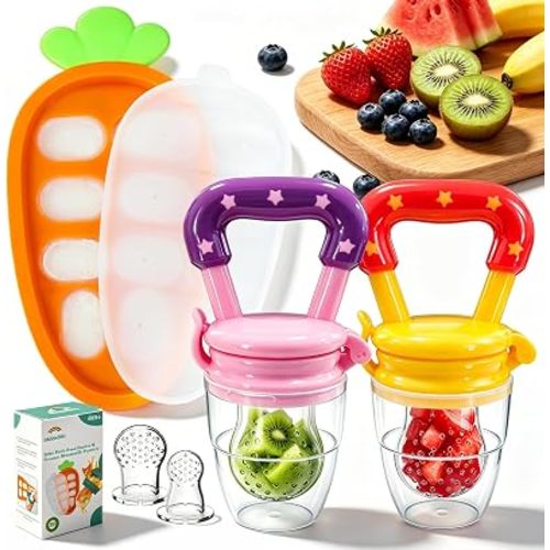 5-Piece Baby Fruit Feeder Set with Freezer Tray, 3 Sizes