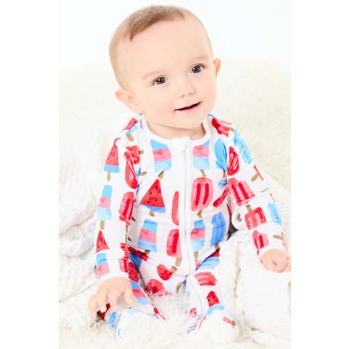 Soft & Stretchy Zipper Footie - Popsicles