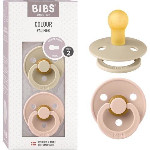 Bibs Colour Pacifier 2-Pack | BPA Free Soother, Round Nipple. Natural Rubber Latex,