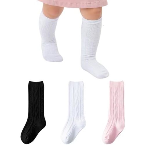 Baby Knee High Socks Toddler Seamless Socks Cotton Long Stockings Cable Knit Newborn Tube Sock for Infant Boys Girls