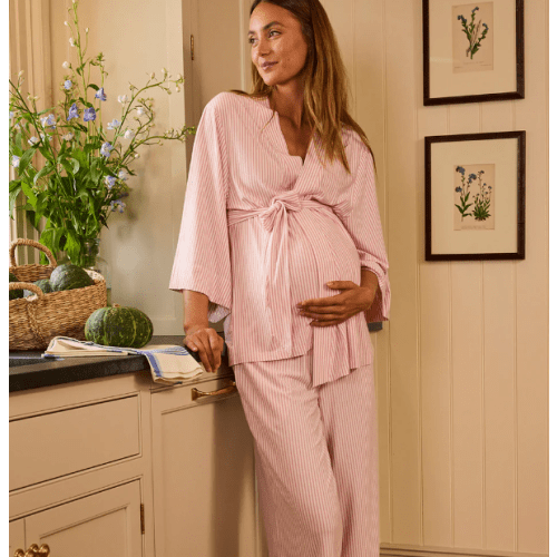 LAKE | Women | DreamModal Pajamas | Carnation Pencil Stripe Maternity Kimono Bundle