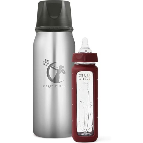 Ceres Chill Breastmilk Chiller/Warmer Bundle, 27oz of Storage, 20 Hour Chill, Comes with Glass Baby Bottle for The Ultimate Bottle Warming Duo (Per My Last Email Steel Chiller & Plum Bottle)