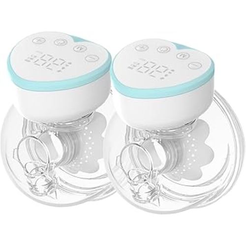 MomMed Double Wearable Breast Pump, 24mm Painless Breastfeeding Hands-Free Electric Breast Pump with 4 Mode 12 Levels, Leak-Proof Design & Low Noise, Extra 19mm&21mm Flange Inserts