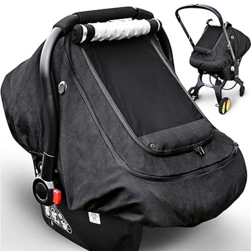 Waterproof Baby Car Seat Cover，YVMVDV Patented Cold Weather Carseat Cover for Babies,Infant Car Seat Cover Canopy for Boy Girls,Windproof Car Seat Canopy, Keeps Babies Warm and Cozy Black