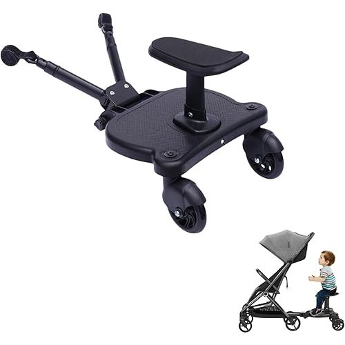 Universal Stroller Board with Seat – 2-in-1 Stroller Ride-On Board for Toddler, Removable Seat, Adjustable Attachment for Most Strollers