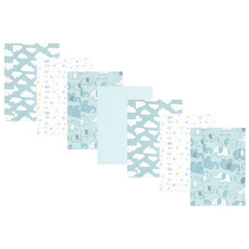 Hudson Baby Infant Boy Cotton Flannel Burp Cloths, Boy New Elephant 7-Pack, One Size