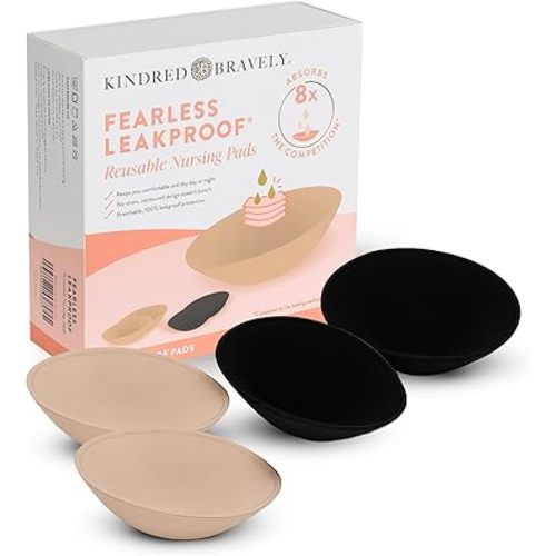Kindred Bravely Fearless Reusable Nursing Breast Pads, Ultra Absorbent, Leakproof, Washable (4 Pack, Beige/Black)
