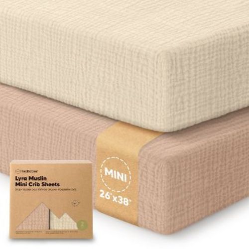 KeaBabies Lyra Muslin Mini Crib Sheets for Boys, Girls, 2-Pack Soft Organic Cotton Pack and Play Sheets Fitted, 38x26 (Almond)