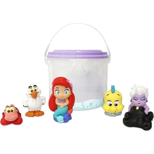 Disney Store Official Little Mermaid Bath Toys Set - Includes 5 Detailed Toys with a Straining Storage Bucket - Bath Time Fun & Water Play Set for Kids