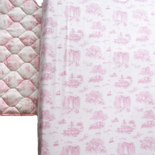 Spring Toile Pink Fitted Crib Sheet