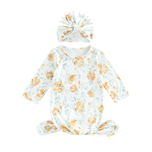 Infant Newborn Baby Girls Floral Sleep Gown Headband Sleepwear Romper Sleeping Bags Outfits