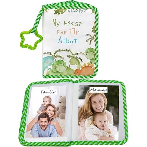 Baby's First Family Album Soft Photo Cloth Book, Memory Album Holds 4x6 Photos for Babies, Newborns, Toddlers & Kids (Dinosaur)