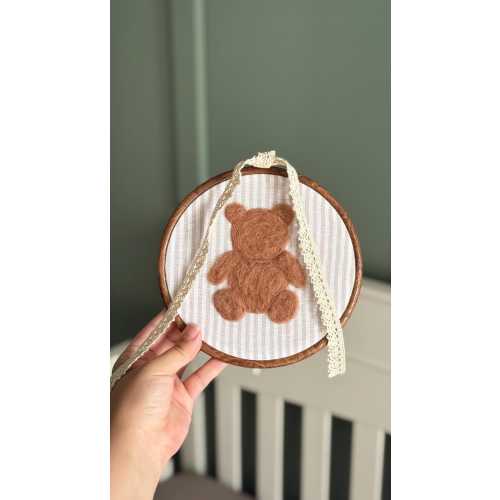 Needle Felt Bear - Handmade Nursey Decor - 4” or 8” Embroidery Hoop