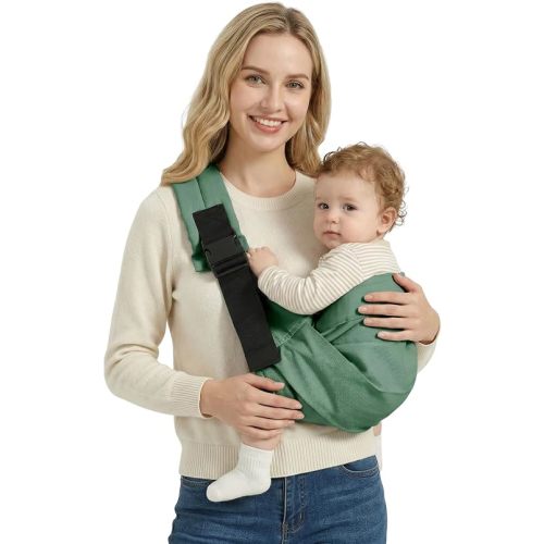 Baby Sling Carrier for Toddler, Baby Carrier Sling, Lightweight Toddler Carrier with Secure Buckle, Premium Cotton Toddlers Hip Carry Sling, Adjustable with Left/Right Shoulder Strap, Green