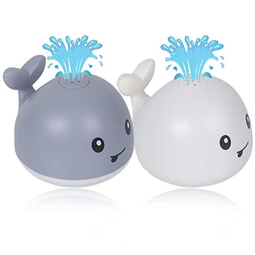 AOLIGE Baby Light Up Bath Toys Spray Water Whale Bathtub Toys for Toddlers Kids Pack of 2 (White and Gray)