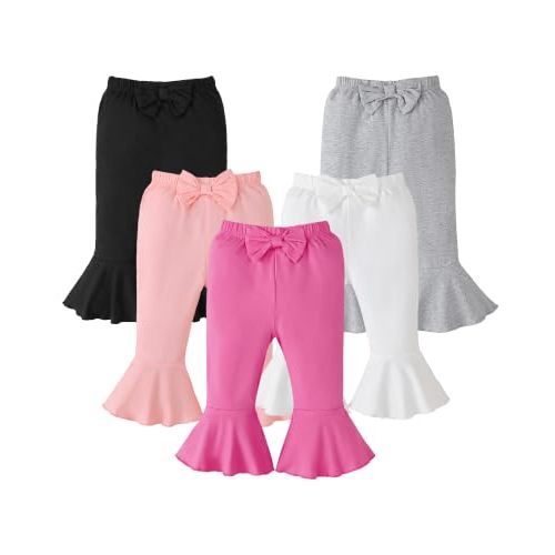5-Pack Toddler Baby Girl Pants Bow Flare Bell Leggings Bottoms | Newborn Infant Cotton Pants,Soft,Cute Bow,Spring Fall Winter Daily Wear,Casual Leggings