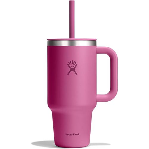 Hydro Flask 32 Oz Travel Tumbler with Handle, Lid and Straw - Insulated Stainless Steel in 32 Oz Reef Pink