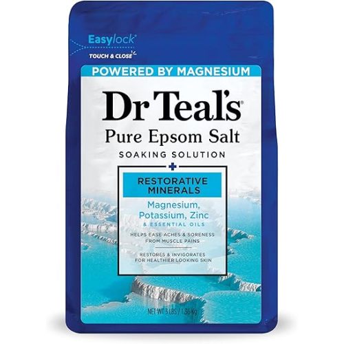 Dr Teal's Pure Epsom Salt, Restorative Minerals with Magnesium, Potassium & Zinc, 3 lbs