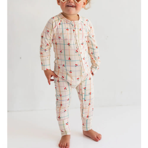 Cherry Grid Zipper Romper – In My Jammers