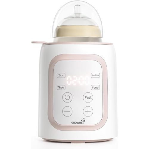 Grownsy Bottle Warmer, 8-in-1 Fast Baby Bottle Warmer for Breastmilk or Formula, Smart Temperature Control and Automatic Shut-Off, Baby Essentials for Newborn-Blush