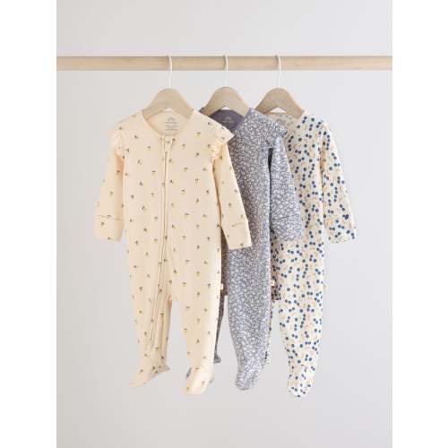 Blue Cherry Two Way Zip Baby Sleepsuits 3 Pack (0-2yrs)