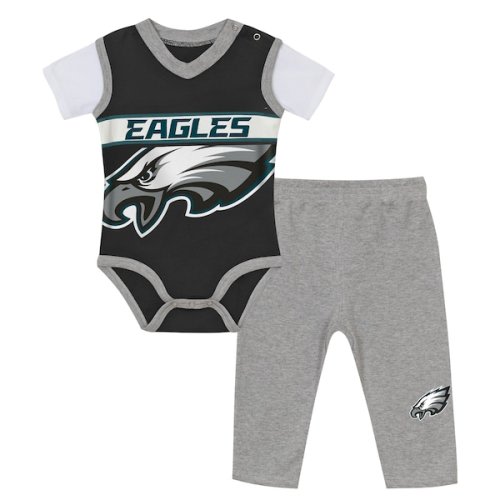 Infant Philadelphia Eagles Outerstuff Black/Heather Gray Two-Piece Jersey Bodysuits & Pants Set