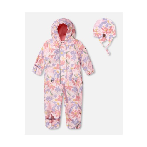 Baby Mid-Season One-Piece Flower Print Outerwear with Hat, 12M