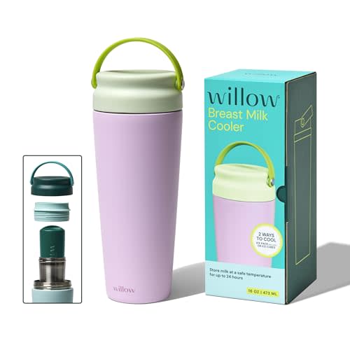Willow - 16oz Portable Breastmilk Cooler - Keeps Breast Milk Cold for 24 Hours - Stainless Steel - Use w/Included Ice Pack or Ice Cubes - Breastfeeding Essentials - Dishwasher Safe - Hydrangea