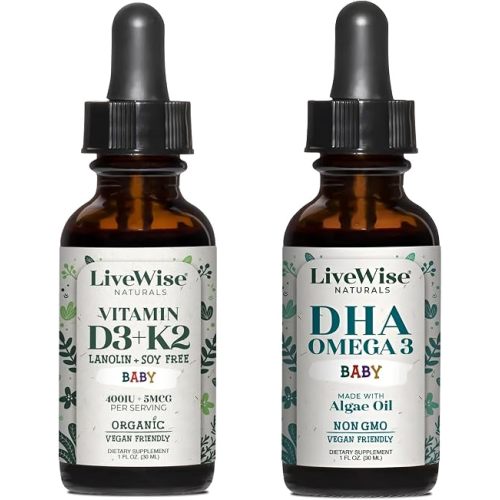 Baby Duo - Vitamin D3+K2 & DHA Omega-3 Liquid Drops, Brain, Bone, Vision