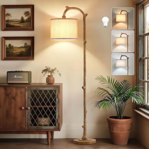 NATYSWAN Floor Lamp for Bedroom - 69" Rustic Farmhouse Tall Lamp with 3 Color Temperatures- Country Vintage Reading Light Standing Lamps for Living Room Office Home Decor, Brown