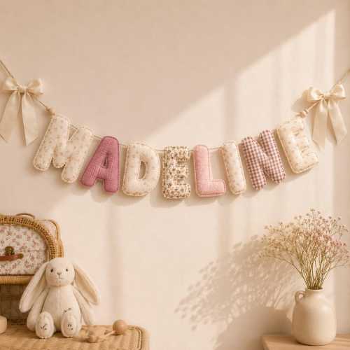 Personalized Baby Name Banner, Custom Fabric Name Garland, Nursery Wall Decor, Baby Shower Decor, Crib Banner, Newborn Gift