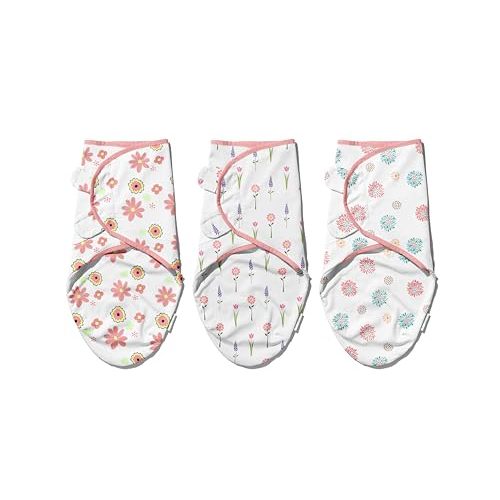 Ouch Baby Cotton Swaddle Wrap | Improves Sleep & Calms Startle Response | 100% Knitted Cotton | Adjustable Velcro Swaddle for Newborn Boys & Girls | 0-3 Months | Pack of 3 (Floral Edition)