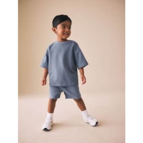 Light Blue Textured Short Sleeve T-Shirt and Shorts Set (3mths-7yrs) from Next USA