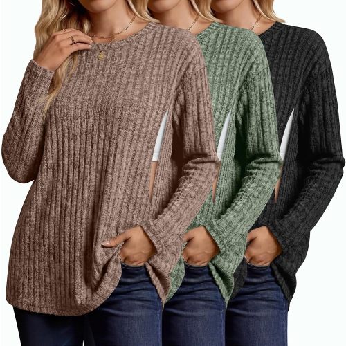 3 Pack Women's Long Sleeve Nursing Shirts