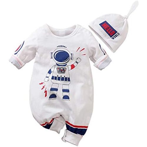 Infant Baby Boy Clothes Cartoon Astronaut Print Romper Jumpsuit Bodysuits Outfits Onesies Spring and Autumn