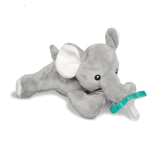 RaZbaby JollyPop Pacifier, Holder w/Detachable Baby Pacifier, Stuffed Animal RaZbuddy, All Ages 0M+, Machine Washable, Textured & Easy to Hold – Elephant