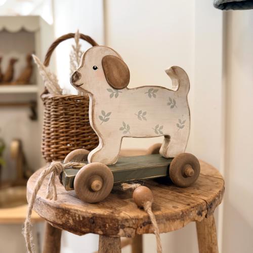 PUPPY WOODEN PULL decor | cottage nursery | kids' room | photo prop | shelf decor | vintage | primitive | antique