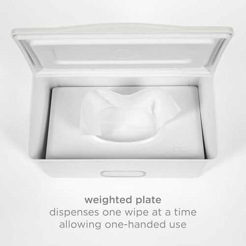 Ubbi Baby Wipes Dispenser with Weighted Plate and Secure Seal, Nursery and Baby Registry Essential to Keep Wipes Fresh, Oat