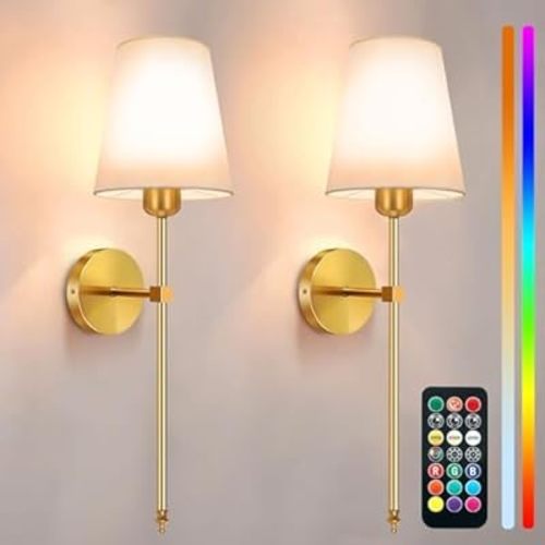 Auzev Battery Operated Wall Sconces Set of 2, Wall Lights for Living Room, Cordless Sconce Wall Decor Battery Powered Rechargeable Bedroom Wall Lamps with Remote Dimmable Sconce Lights No Wiring